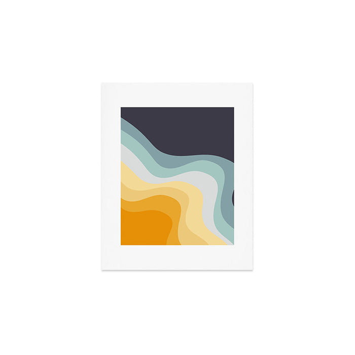 Blue and yellow retro style waves Art Print Gallery Image 1