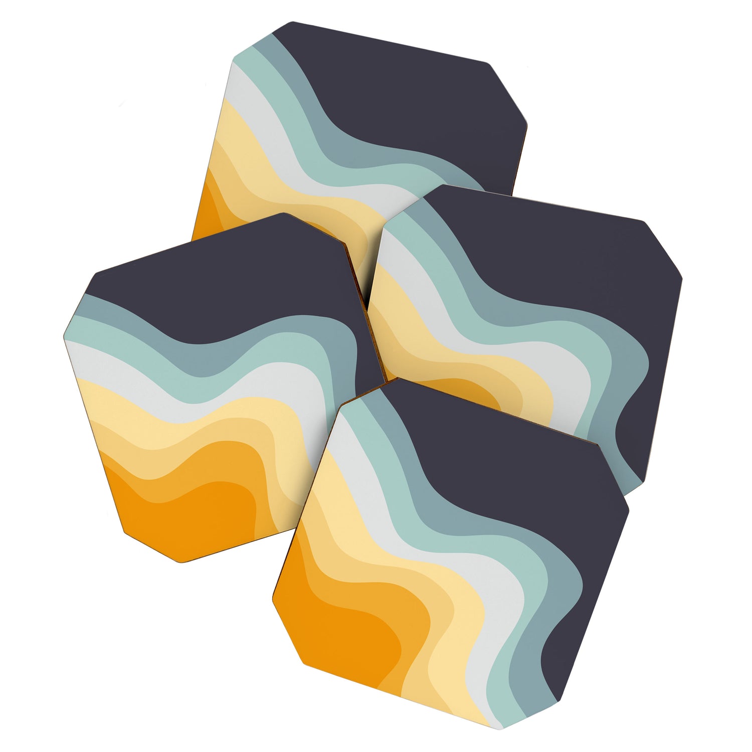 Blue and yellow retro style waves Coaster Gallery Image 1