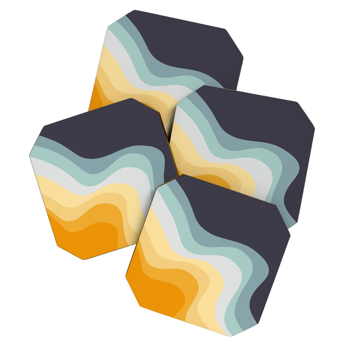 Blue and yellow retro style waves Coaster Gallery Image 1