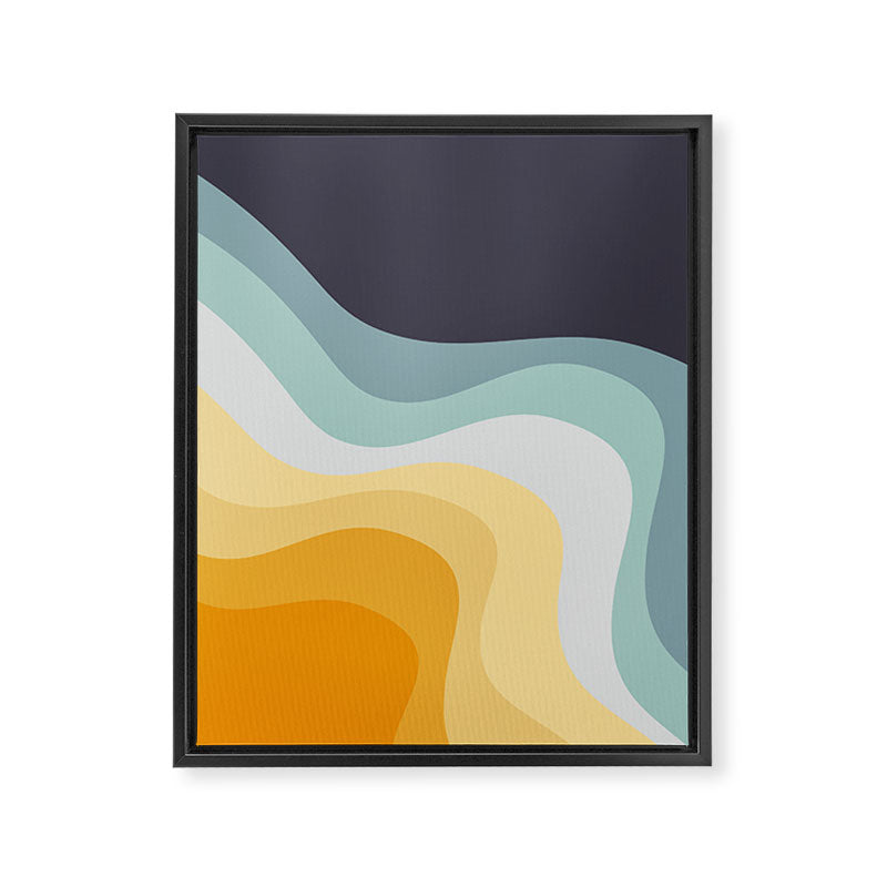 Blue and yellow retro style waves Framed Canvas Print Gallery Image 8