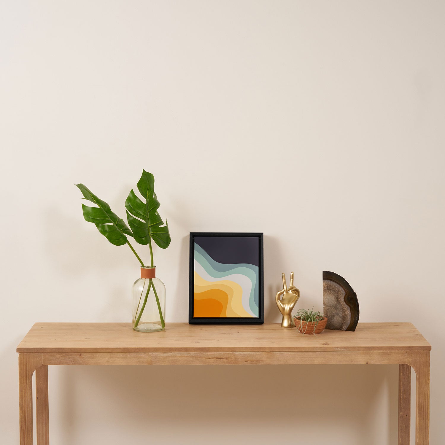 Blue and yellow retro style waves Framed Canvas Print Gallery Image 4