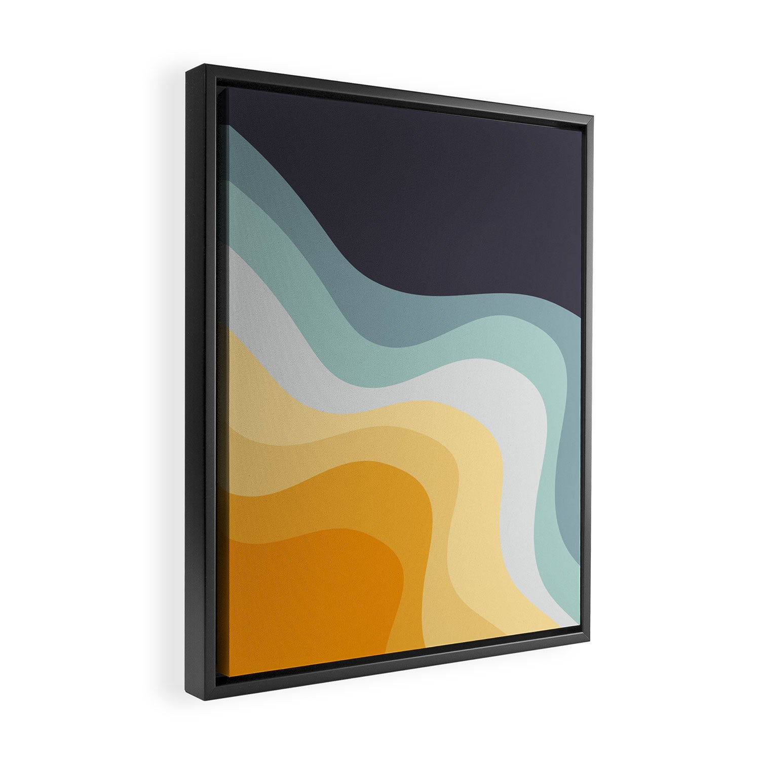 Blue and yellow retro style waves Framed Canvas Print Gallery Image 2