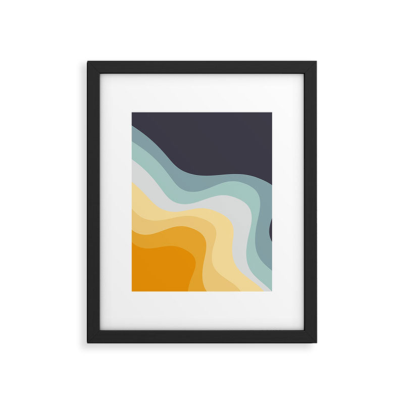 Blue and yellow retro style waves Framed Art Print Gallery Image 6