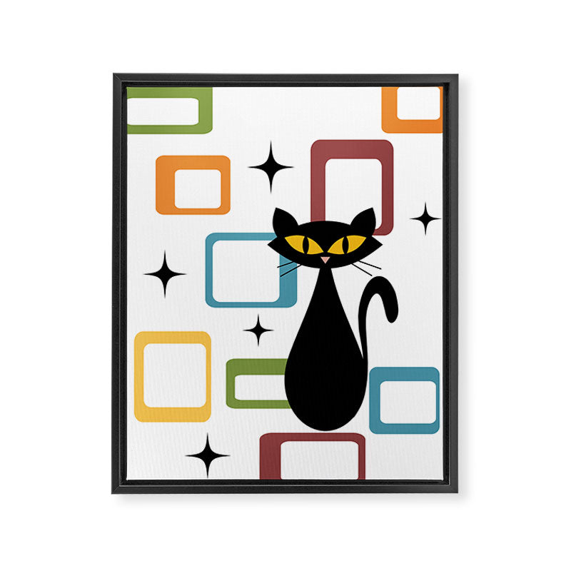 Mid Century black cat Framed Canvas Print Gallery Image 8