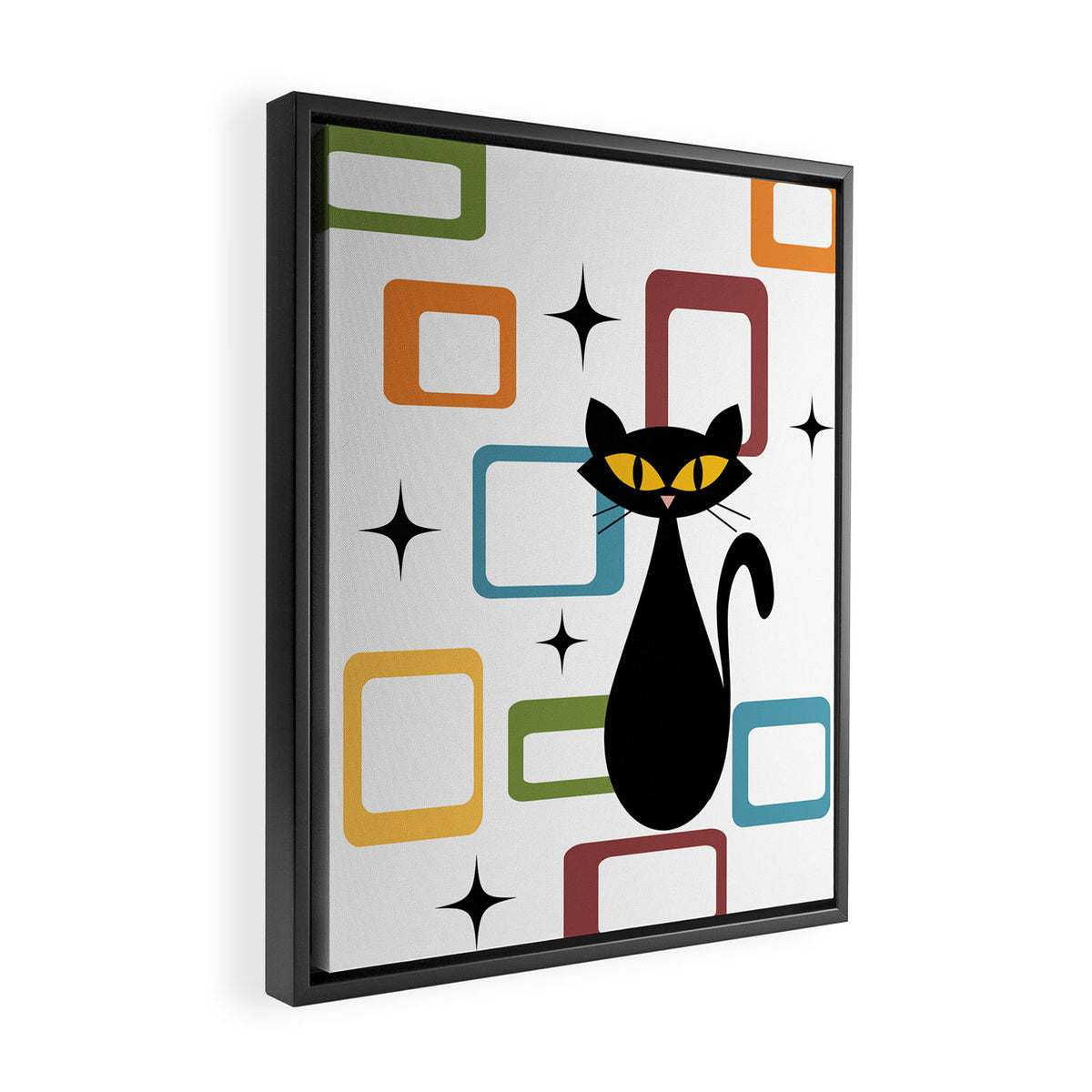 Mid Century black cat Framed Canvas Print Gallery Image 2