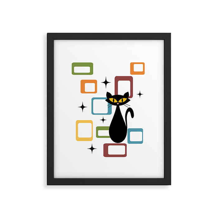 Mid Century black cat Framed Art Print Gallery Image 1