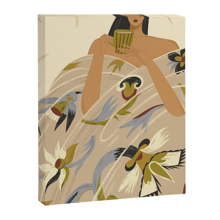  a girl in a blanket with a cup Canvas Print Gallery Image 1