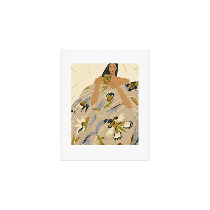  a girl in a blanket with a cup Art Print Gallery Image 1