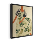 a girl in a dress with parrots Framed Canvas Print Gallery Image 2