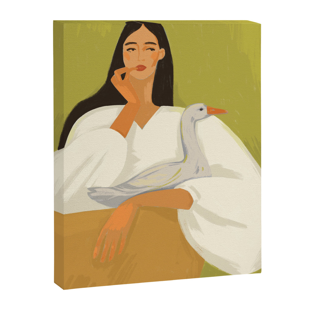 a girl with a basket and a goose Canvas Print Gallery Image 6