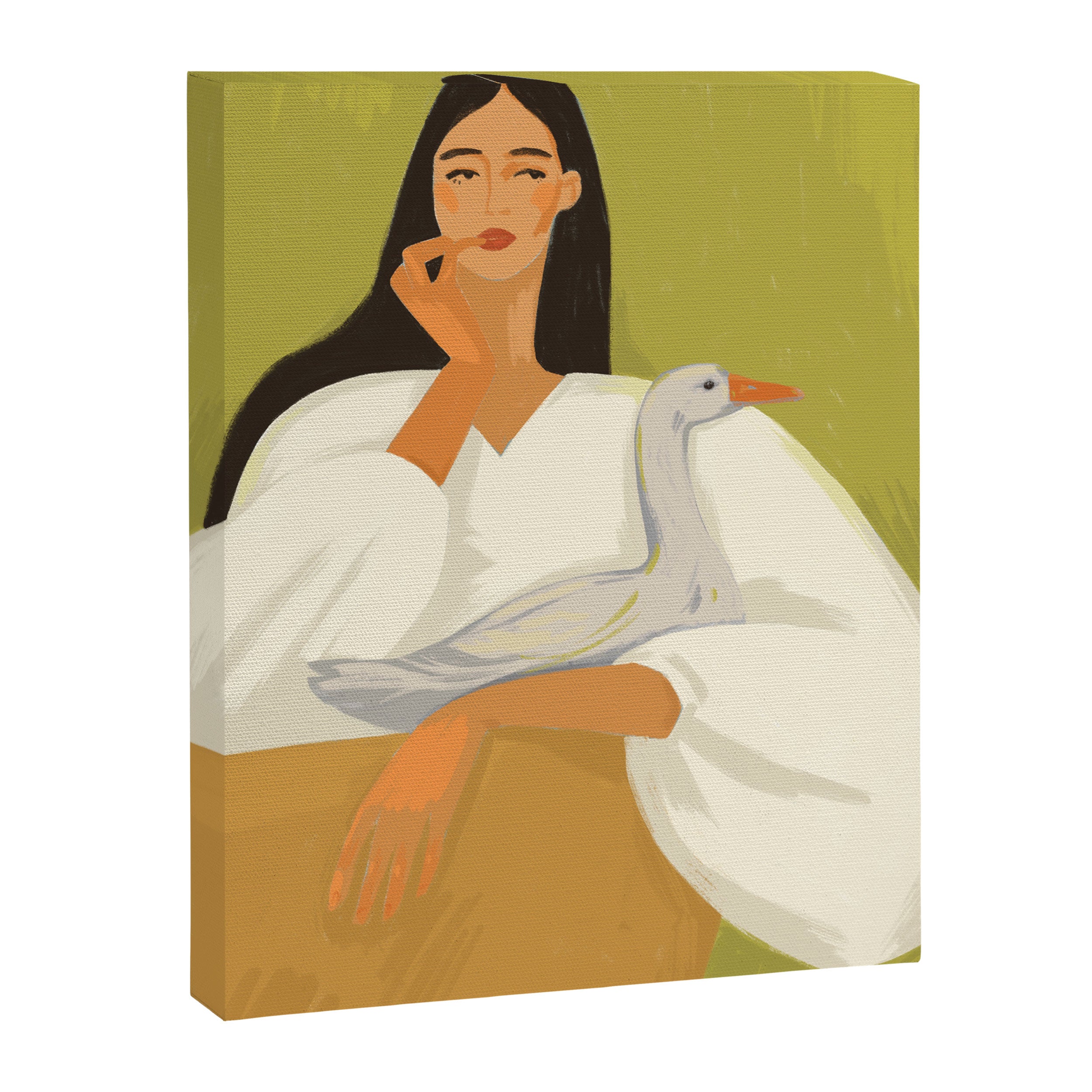 a girl with a basket and a goose Canvas Print Gallery Image 6