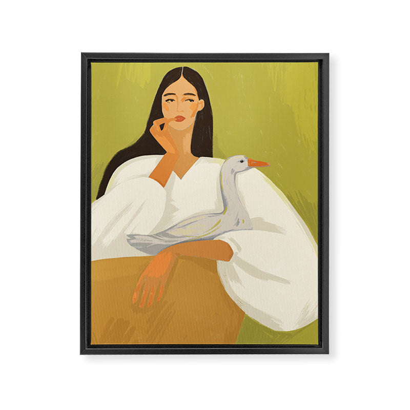 a girl with a basket and a goose Framed Canvas Print Gallery Image 6