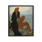 a woman in a black dress on the seashore Framed Canvas Print Gallery Image 6
