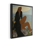 a woman in a black dress on the seashore Framed Canvas Print Gallery Image 2