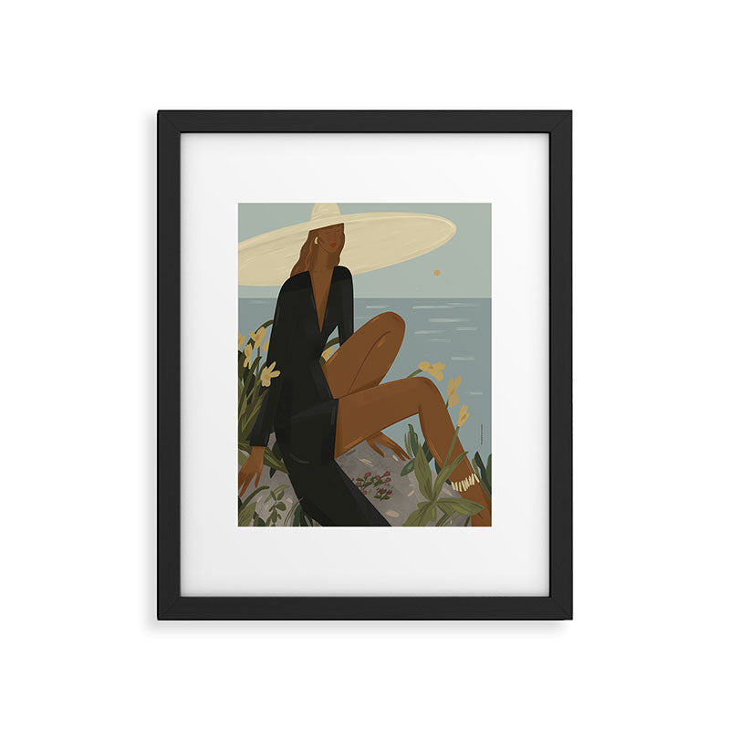 a woman in a black dress on the seashore Framed Art Print Gallery Image 5