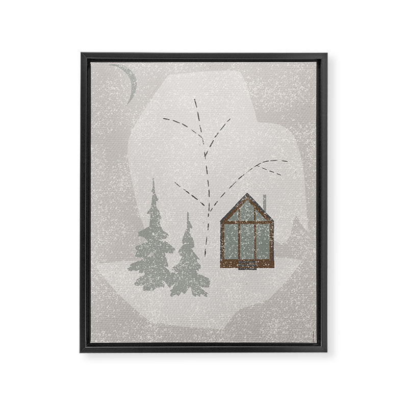 a wooden house in a snowy forest Framed Canvas Print Gallery Image 6
