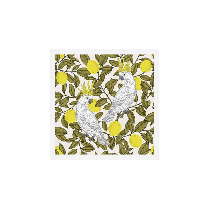 animalistic seamless pattern with cockatoos and lemons Art Print Gallery Image 1