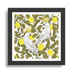 animalistic seamless pattern with cockatoos and lemons Framed Art Print Gallery Image 1