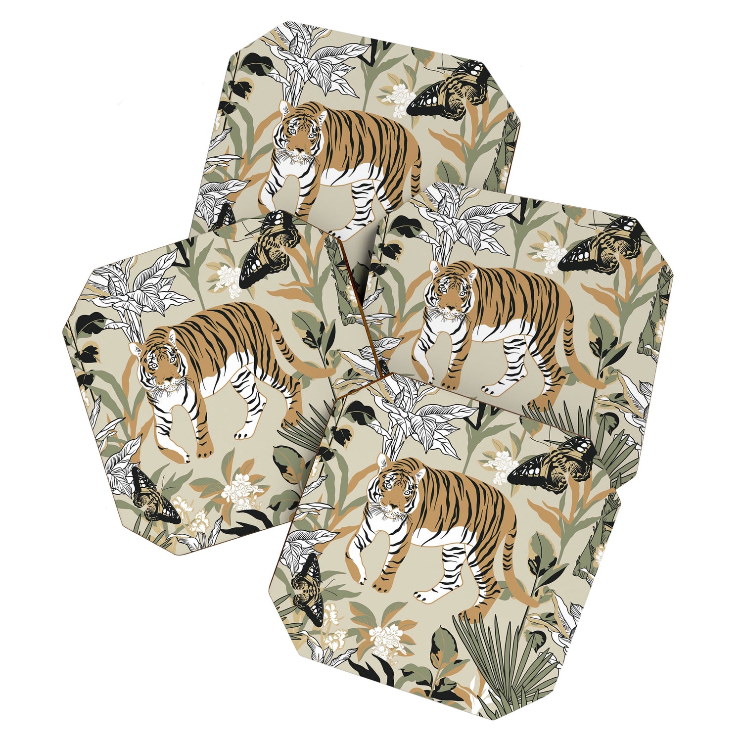 animalistic seamless pattern with tigers in the jungle Coaster Gallery Image 1