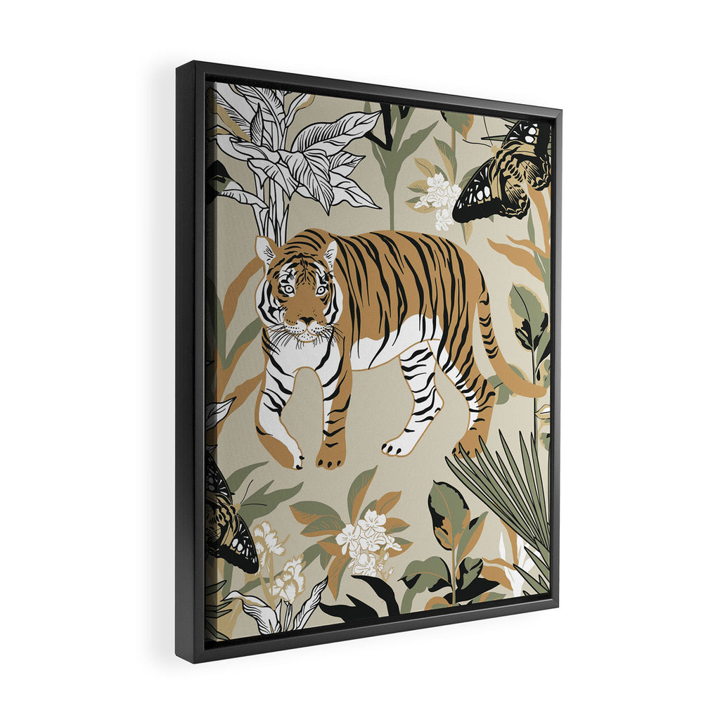 animalistic seamless pattern with tigers in the jungle Framed Canvas Print Gallery Image 2