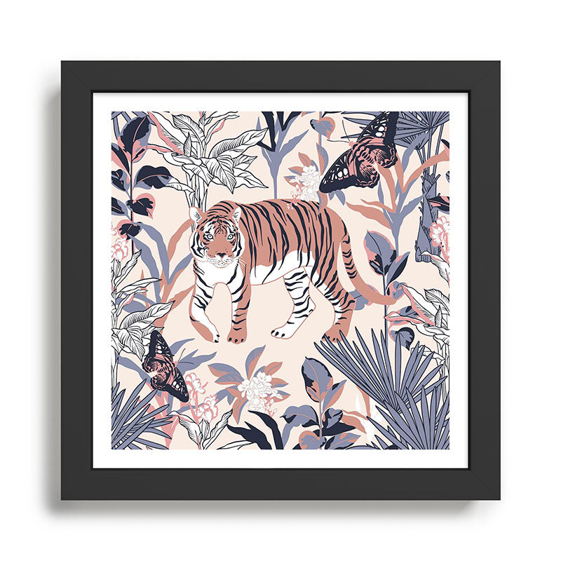 animalistic seamless pattern with tigers in the jungle Framed Art Print Gallery Image 1
