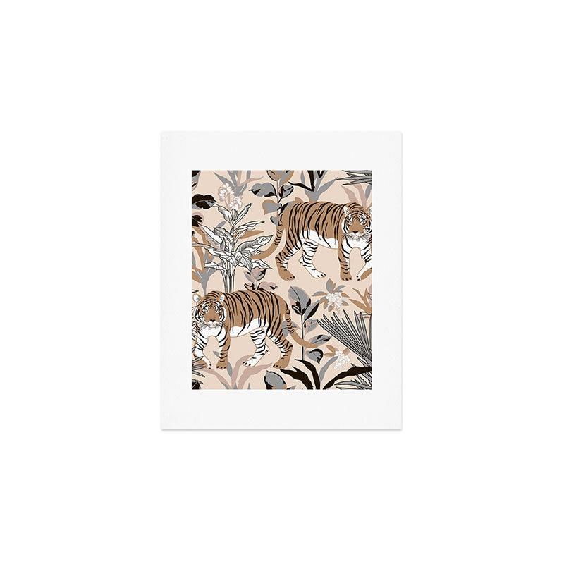 animalistic seamless pattern with tigers in the jungle Art Print Gallery Image 1