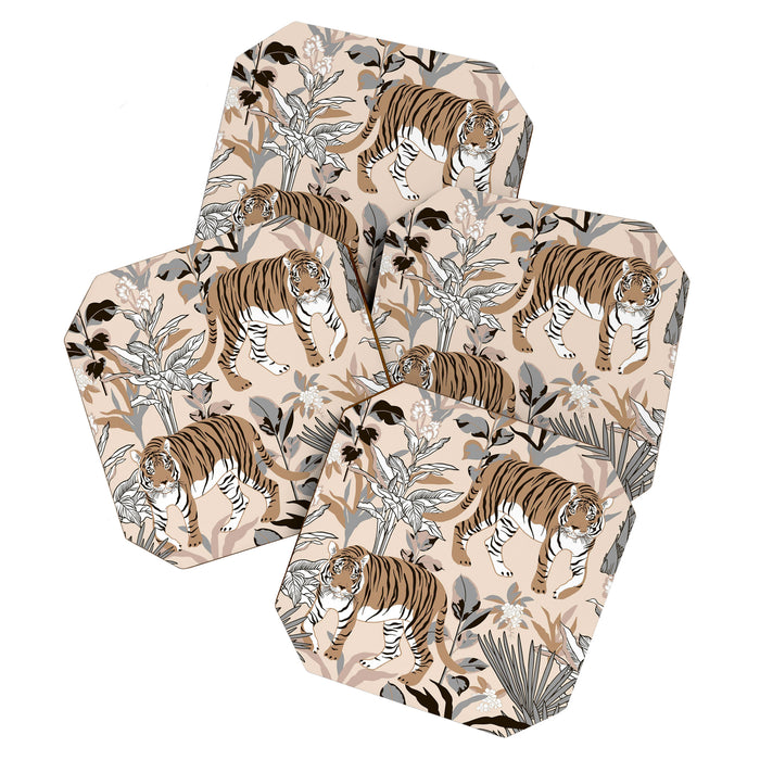 animalistic seamless pattern with tigers in the jungle Coaster Gallery Image 1