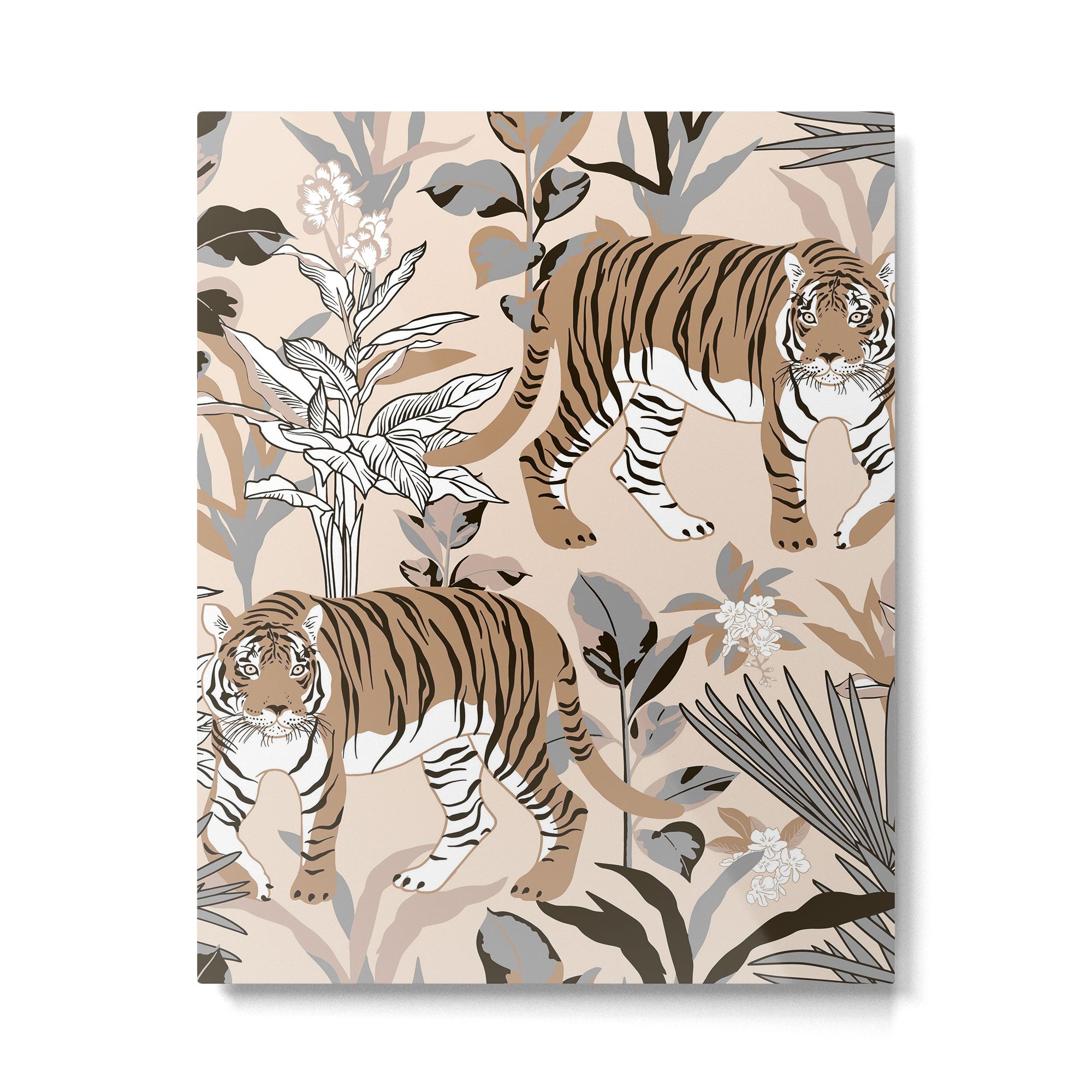 animalistic seamless pattern with tigers in the jungle Metal Print Gallery Image 6