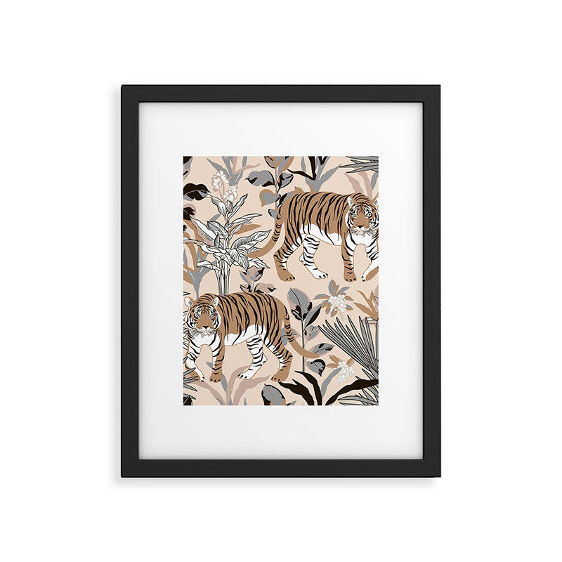 animalistic seamless pattern with tigers in the jungle Framed Art Print Gallery Image 6