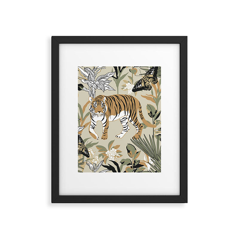 animalistic seamless pattern with tigers in the jungle Framed Art Print Gallery Image 6