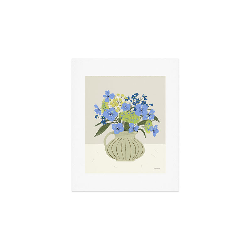 bouquet of bright blue flowers in a vase Art Print Gallery Image 1