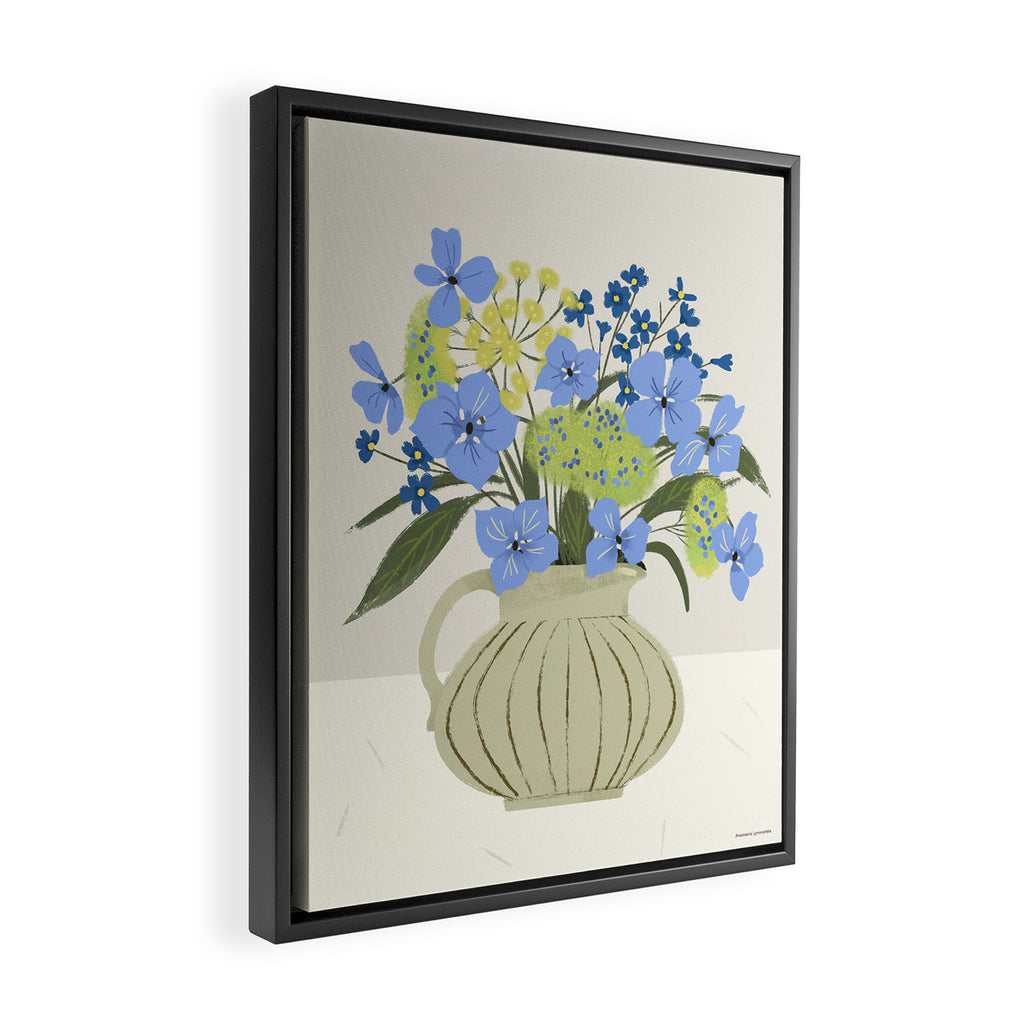 bouquet of bright blue flowers in a vase Framed Canvas Print Gallery Image 2