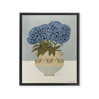 bouquet of lush blue hydrangeas in a vase on a blue background Framed Canvas Print Gallery Image 6