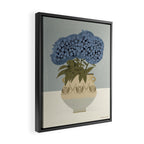 bouquet of lush blue hydrangeas in a vase on a blue background Framed Canvas Print Gallery Image 2