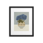 bouquet of lush blue hydrangeas in a vase on a blue background Framed Art Print Gallery Image 5