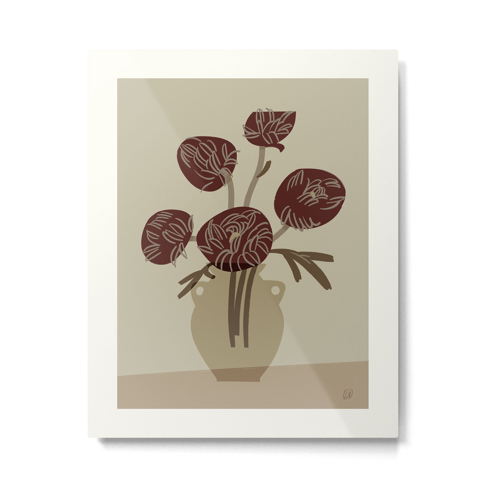  chrysanthemum flowers in a vase Metal Print Gallery Image 4