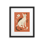 Cute white cat with a flower on a red background Framed Art Print Gallery Image 5