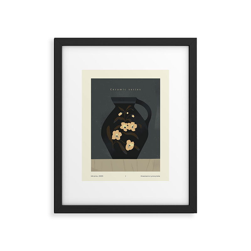  dark blue ceramic pot with floral ornament on a blue background Framed Art Print Gallery Image 5