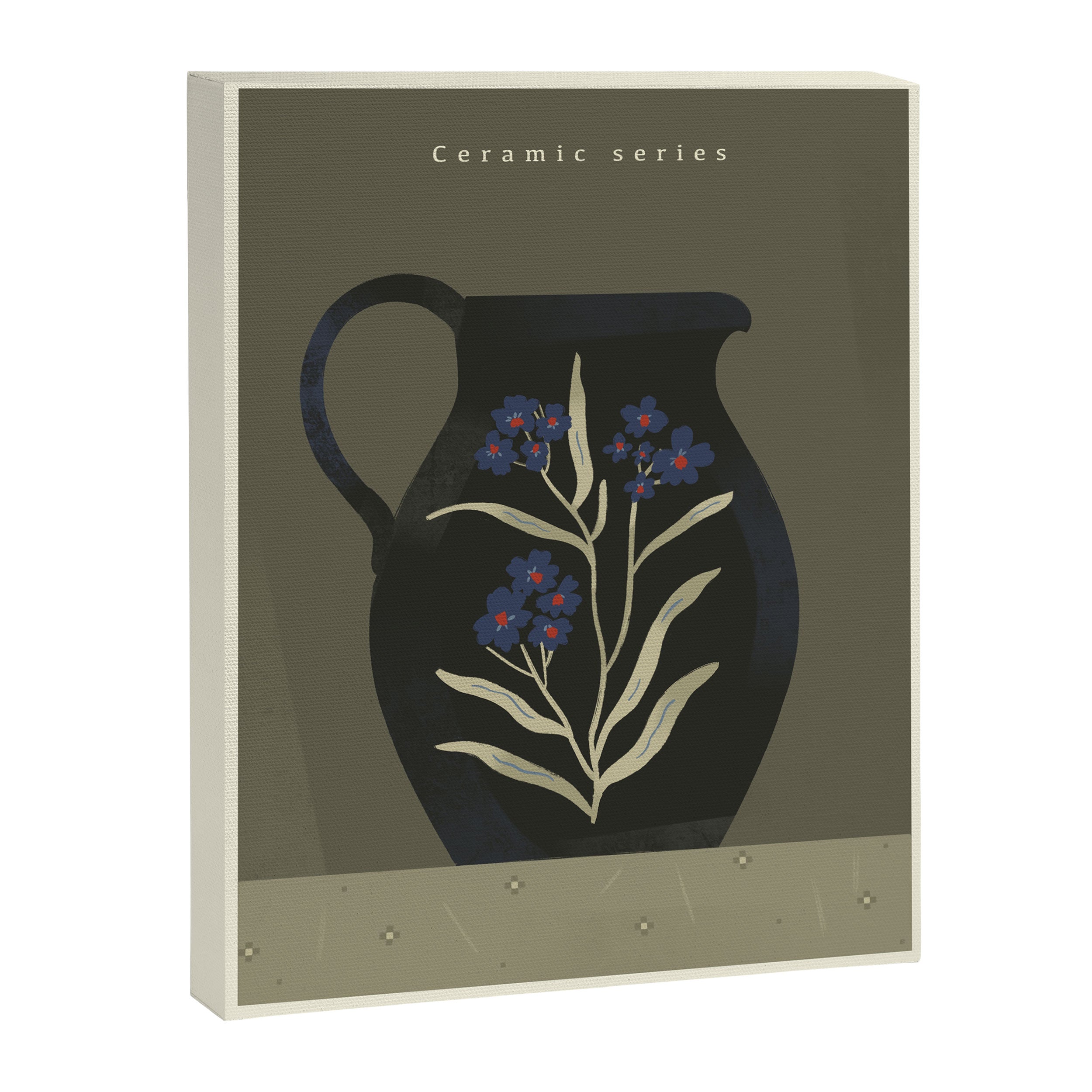 dark green ceramic jug with floral ornament on green background Canvas Print Gallery Image 6