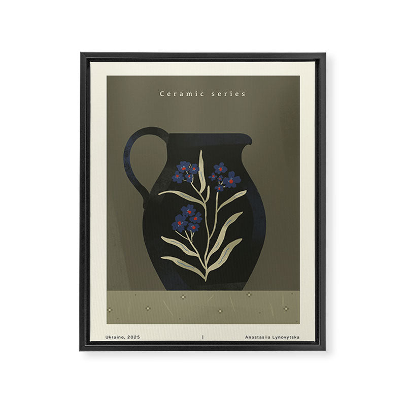 dark green ceramic jug with floral ornament on green background Framed Canvas Print Gallery Image 6