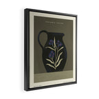 dark green ceramic jug with floral ornament on green background Framed Canvas Print Gallery Image 2