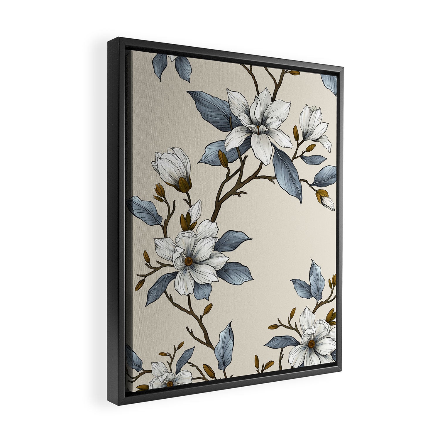 Elegant branch of white magnolia Framed Canvas Print Gallery Image 2