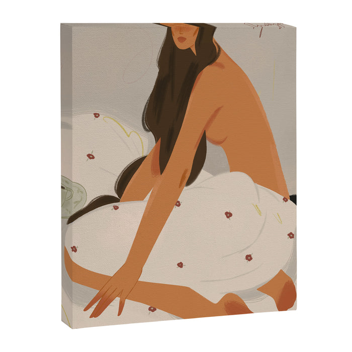  elegant woman in bed with blanket Canvas Print Gallery Image 1