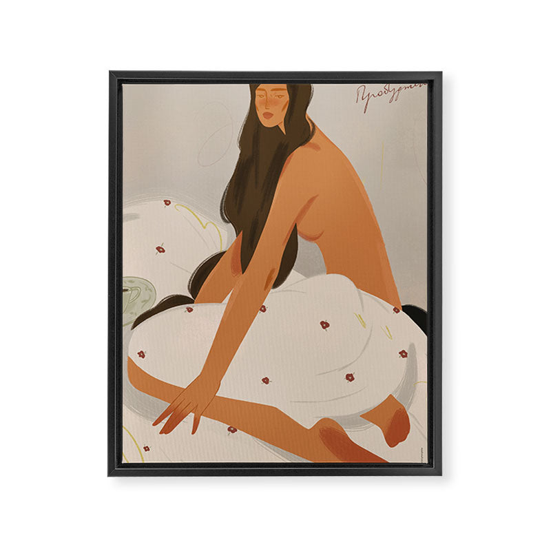 elegant woman in bed with blanket Framed Canvas Print Gallery Image 6