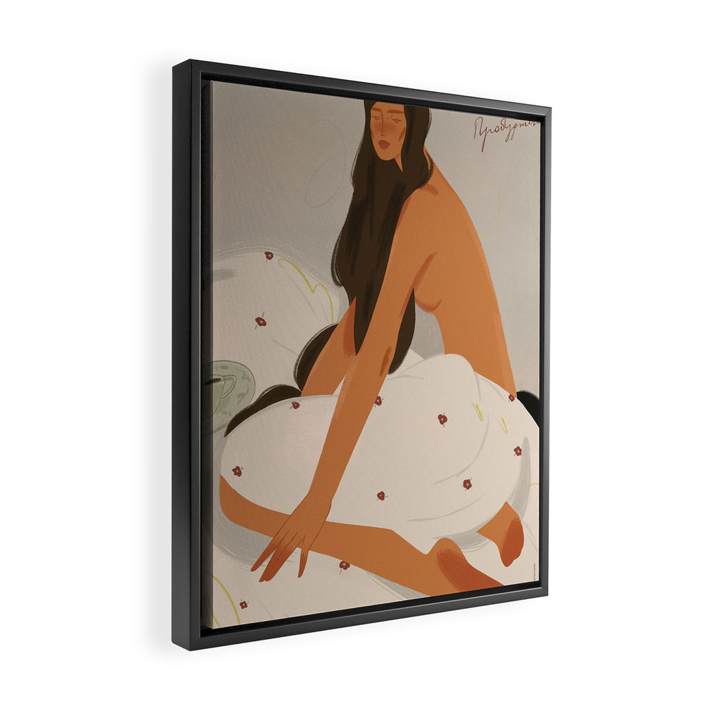  elegant woman in bed with blanket Framed Canvas Print Gallery Image 2