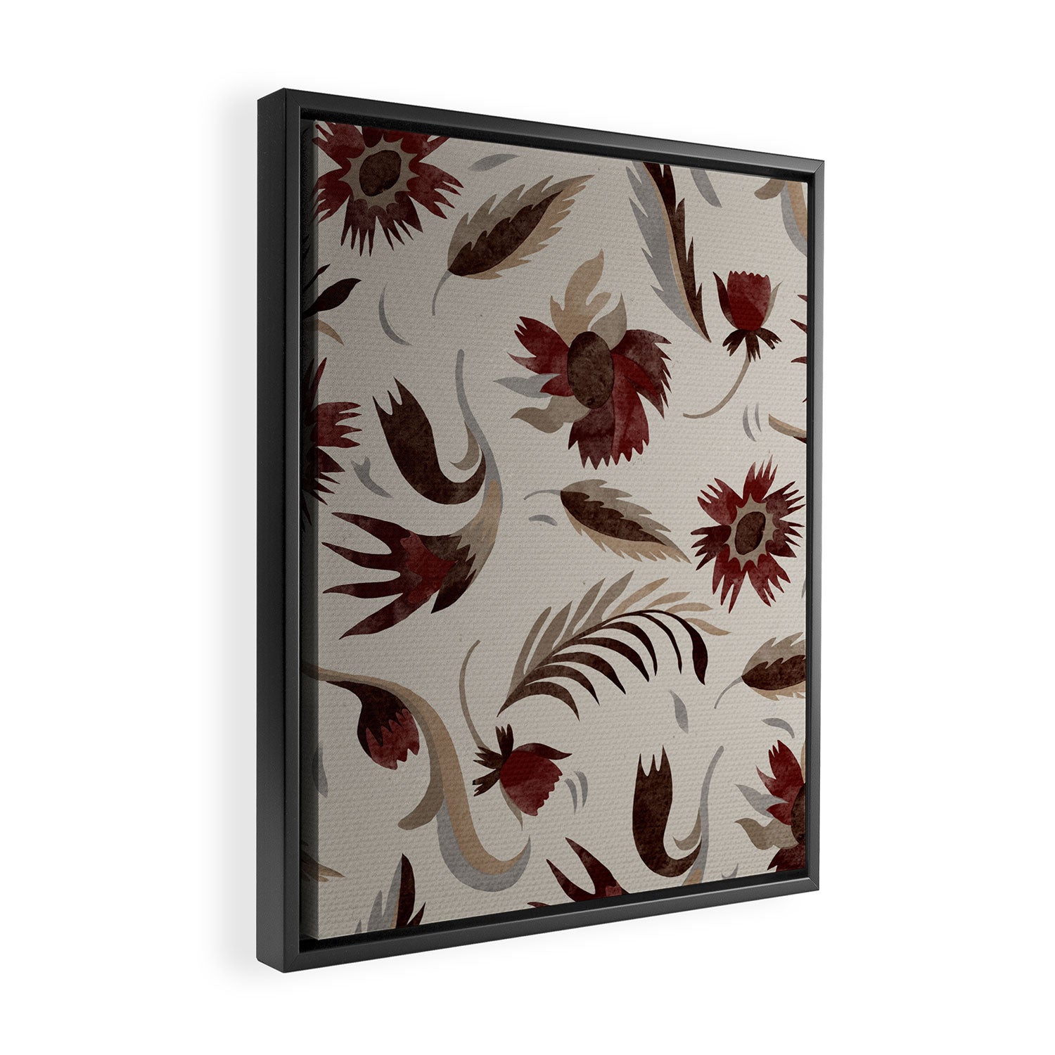 floral folk background red Framed Canvas Print Gallery Image 2