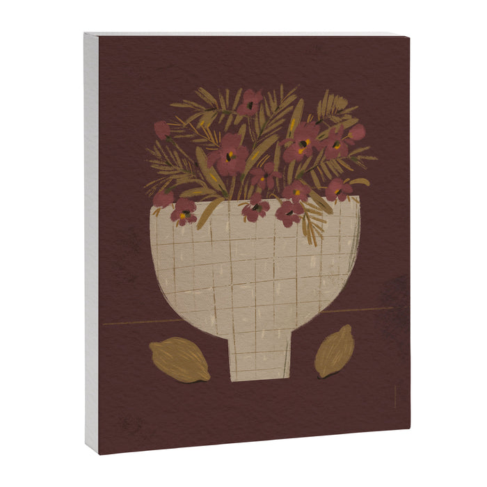 flowers in a vase on a red background Canvas Print Gallery Image 1