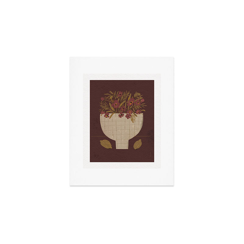 flowers in a vase on a red background Art Print Gallery Image 1