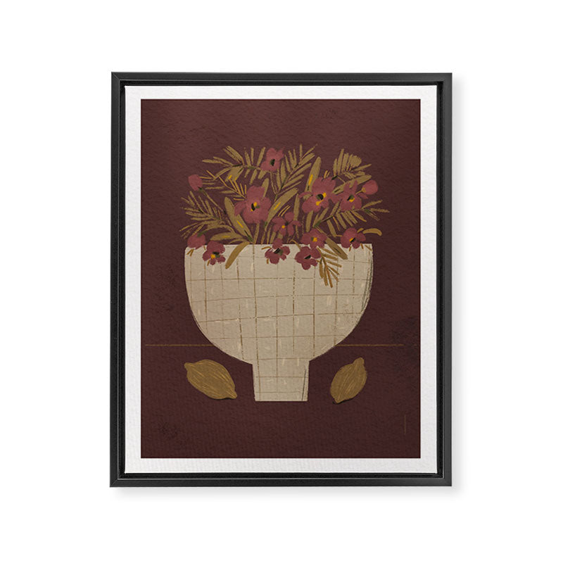 flowers in a vase on a red background Framed Canvas Print Gallery Image 6
