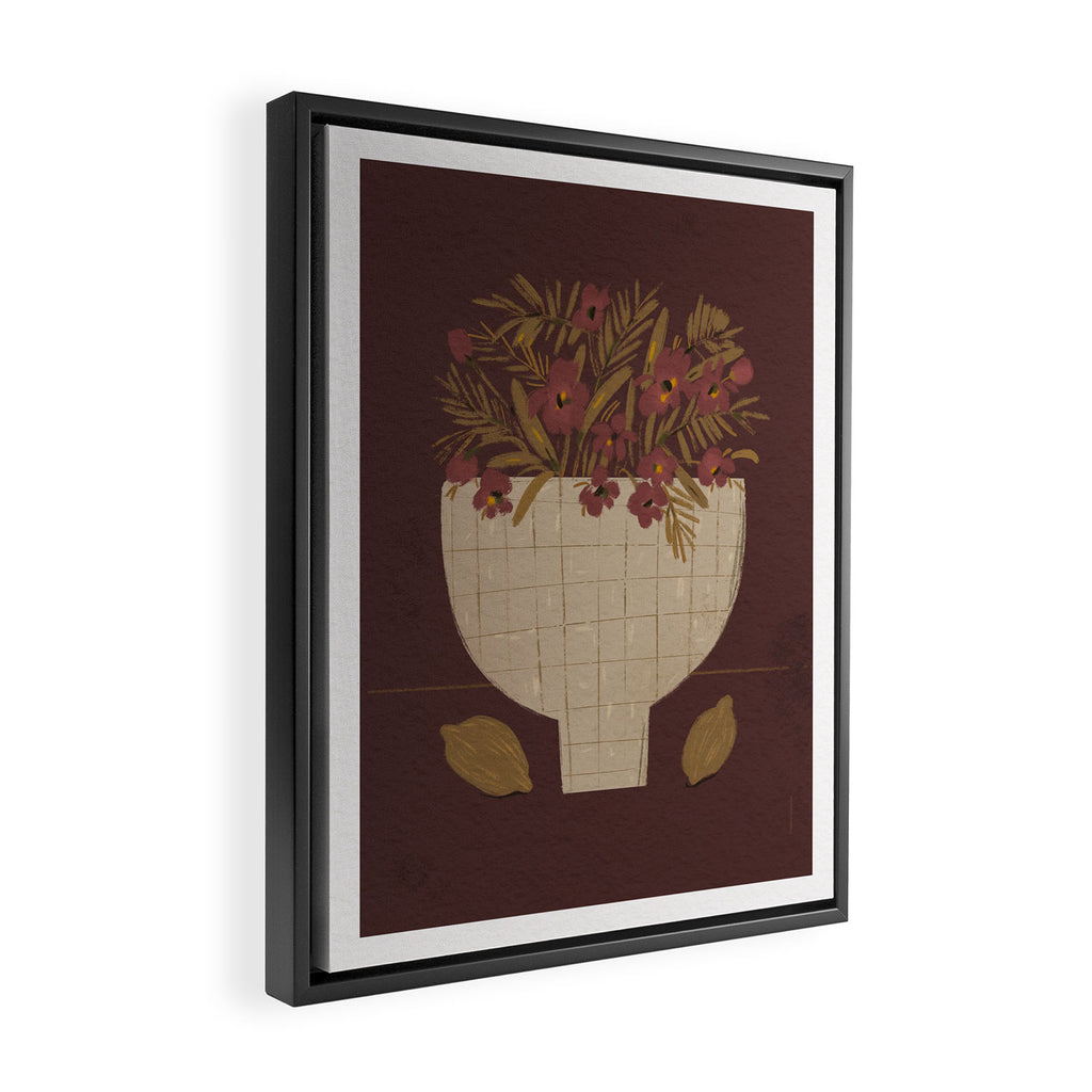 flowers in a vase on a red background Framed Canvas Print Gallery Image 2